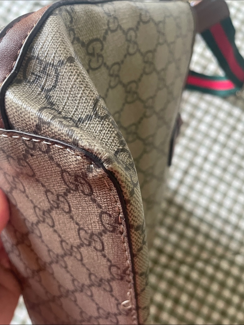 Source Unknown Brown Monogram Tote with Green and Red Strap - Picture 9 of 9